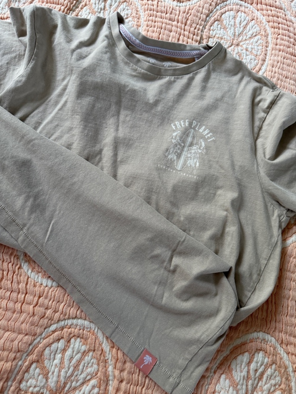 Free Planet Tan Surf Graphic Long Sleeve Shirt